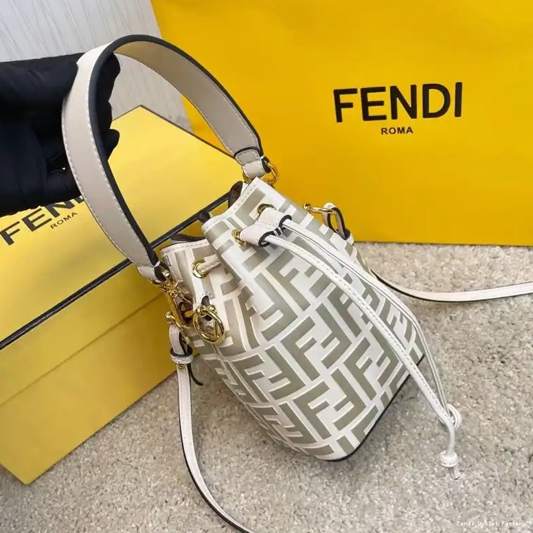 Cheap HOT White Motif Tresor Calf In Mini Bag Leather Fendi FF Bucket Mon 0526